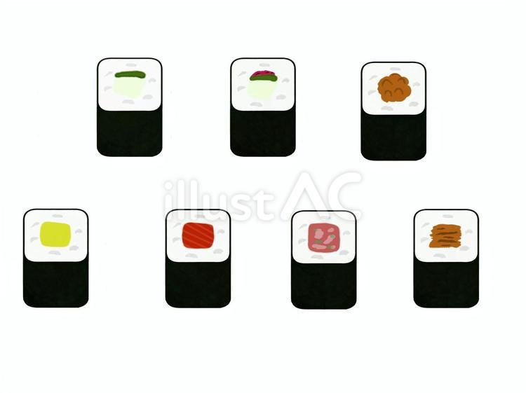 巻き寿司 細巻き,鉄火巻き,カッパ巻きのイラスト素材