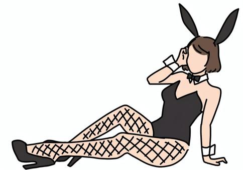 足を伸ばして座るバニーガール　カラー バニーガール,美脚,全身,うさみみ,セクシー,コスプレ,網タイツ,カラーのイラスト素材