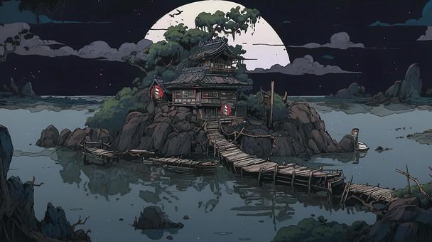 Creepy Japanese-style buildings and islands, , JPG