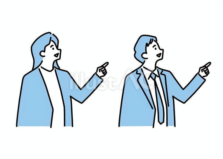 指をさす男性と女性セット 案内,プレゼン,指差しのイラスト素材