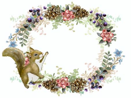 Autumn plant wreath and squirrel frame, autunno, autunno in anticipo, coni di pino, JPG and PNG