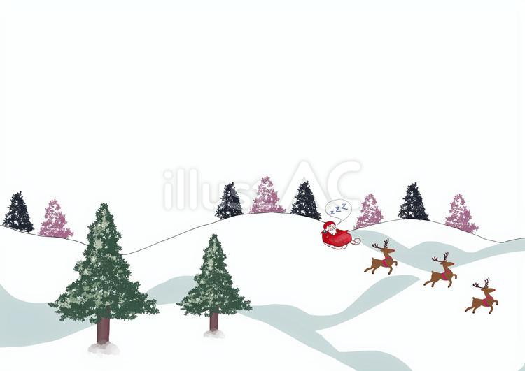クリスマス（居眠りサンタとトナカイ） サンタクロース,トナカイ,クリスマスツリーのイラスト素材