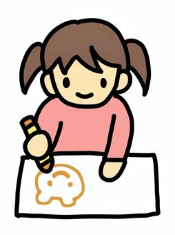 クレヨンで描く女の子 クレヨン,描く,人物,女の子,図工,遊び,紙,シンプルのイラスト素材