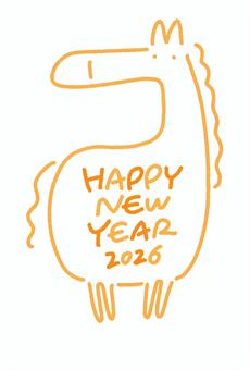 メッセージ入りかわいい馬年賀状　2026 馬,年賀状,手描き,うま,ウマ,可愛い,おしゃれ,お洒落,シンプル,はがきのイラスト素材
