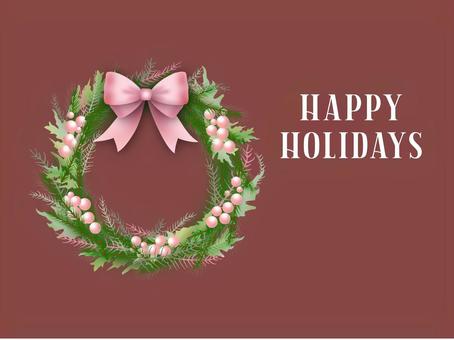 クリスマス_ハッピーホリデー ズ_1 クリスマス,リース,クリスマスリース,メリークリスマス,飾り,冬,植物,花,ハッピーホリデー,ハッピーホリデーズのイラスト素材