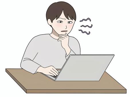 検索結果を疑う男性 男性,灰色,パソコン,テーブル,疑問のイラスト素材