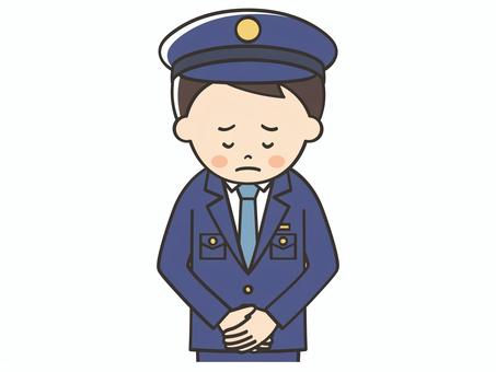 謝罪する男性警察官 謝罪,謝る,警察官,ごめん,ごめんなさい,お詫び,申し訳ございません,お願い,トラブル,アクシデントのイラスト素材