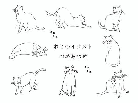 猫の線画イラストセット