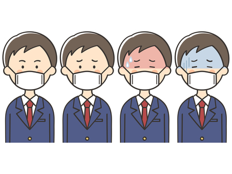 マスクをした男子学生のセット 男の子,高校生,中学生,マスク,風邪,インフルエンザ,感染,花粉症,感染症,ウイルスのイラスト素材