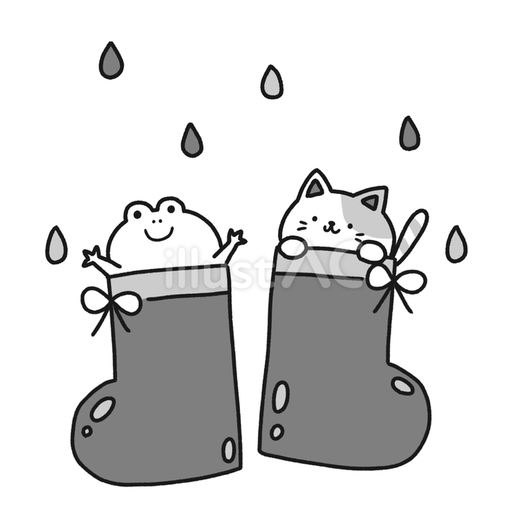 レインブーツと猫カエル レインブーツ,梅雨,猫のイラスト素材