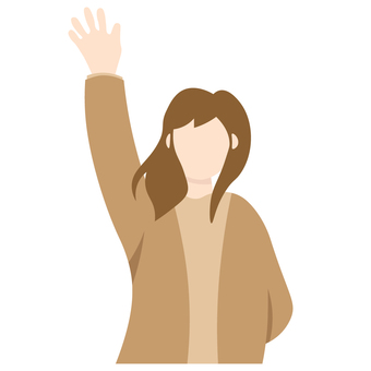 手を振る、挙手する女性 挙手,バイバイ,振る,手,茶髪,女性,女の子,可愛いのイラスト素材