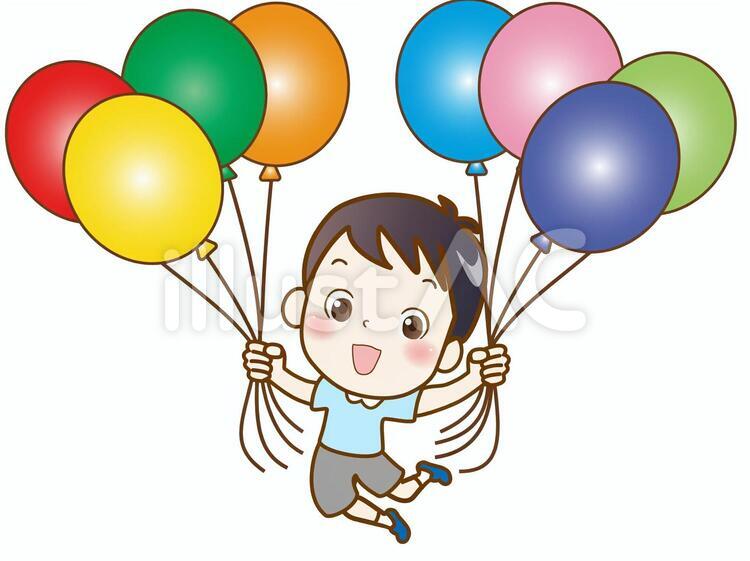 風船でフワフワ(男の子) 風船,男の子,飛ぶのイラスト素材
