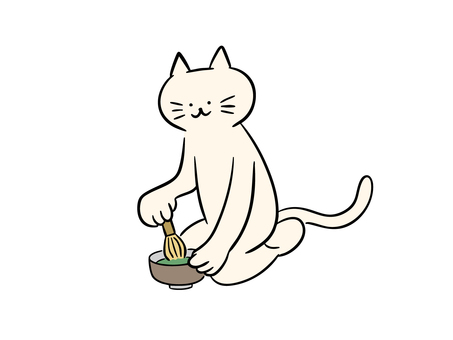 茶道を嗜む猫（カラー） 猫,茶道,お茶,茶会,抹茶,茶筅,茶碗,お点前,正座,おもてなしのイラスト素材