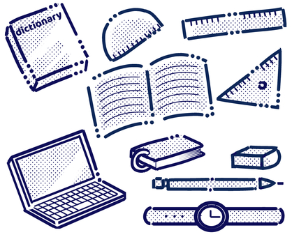 勉強道具いろいろ 勉強道具,勉強,文房具,受験勉強,受験,模試,テスト,腕時計,パソコン,シャープペンシルのイラスト素材