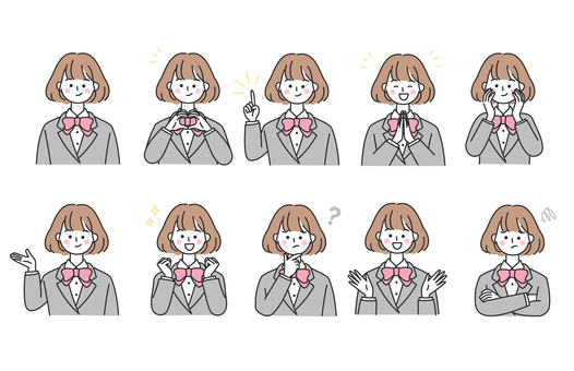 Illustration, gesture, female student, blazer, 