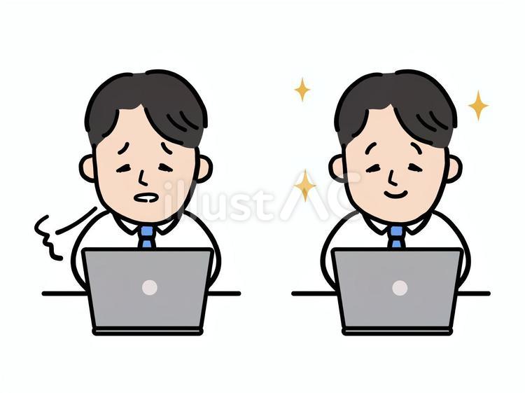 パソコンを使う男性会社員 人物,男性,中年のイラスト素材