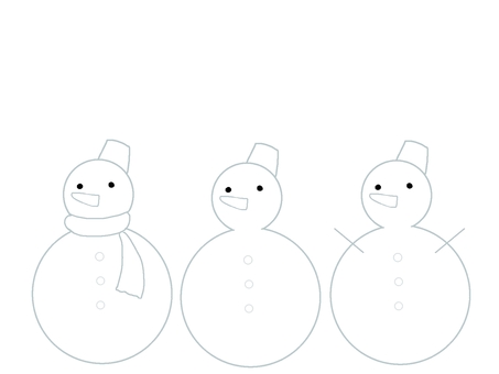 三体のかわいい雪だるまイラスト 雪だるま,冬,イラスト,かわいい,帽子,雪,シンプル,ウィンター,ほのぼの,スノーマンのイラスト素材