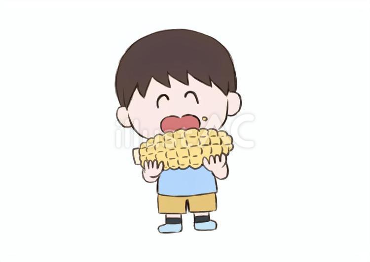 トウモロコシを食べる男の子 トウモロコシ,男の子,笑顔のイラスト素材