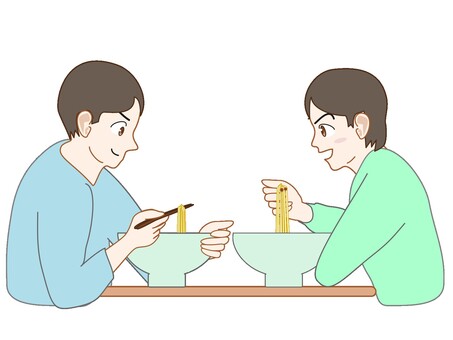 ラーメンを食べる男性二人 男性,二人,ラーメン,食事,外食のイラスト素材