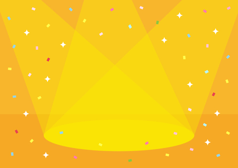 ステージとスポットライトと紙吹雪の背景1 ステージ,スポットライト,紙吹雪,舞台,光,キラキラ,黄色,背景,イラスト,素材のイラスト素材