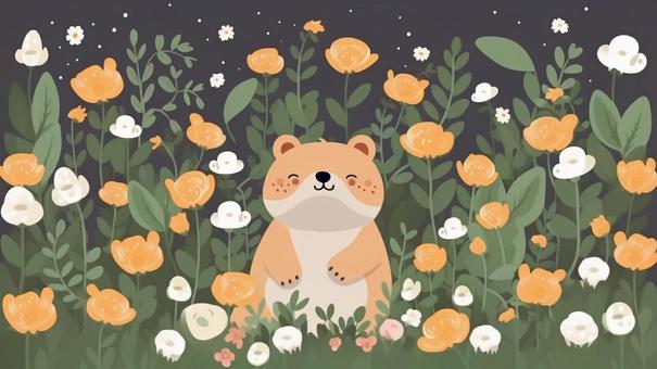 可愛いクマさんと花畑