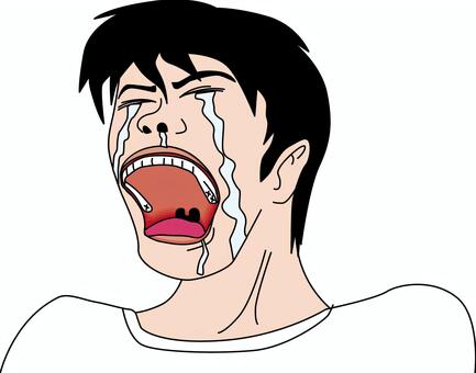 号泣男性 号泣,涙,鼻水,叫ぶ,男性,口,歯,舌,顔,感情のイラスト素材