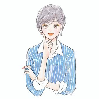 笑顔で考える女性(ビジネス・オフィス) 笑顔で考える女性(ビジネス・オフィス) 女性,女の子,ビジネス,オフィス,社会人,働く女性,キャリアウーマン,ビジネスウーマン,ショート,ショートヘアのイラスト素材