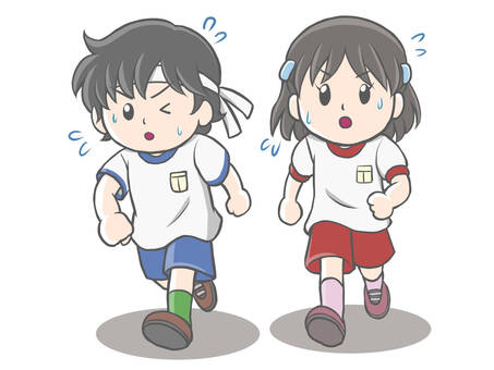 マラソン大会素材 小学生,小学校,男子,男の子,男児,女子,女の子,女児,体育,マラソンのイラスト素材