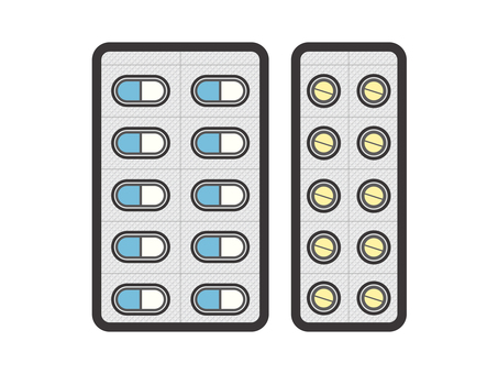 薬（錠剤カプセル・シート２枚）02-01 薬,カプセル,錠剤,ブリスターパック,ptpシート,薬局,病院,病気,治療,アイコンのイラスト素材