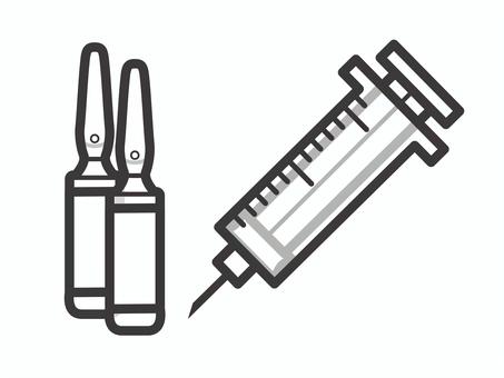 注射器とアンプル２個セット03 アンプル,注射,注射器,予防接種,医療,アイコン,マーク,シンプルのイラスト素材