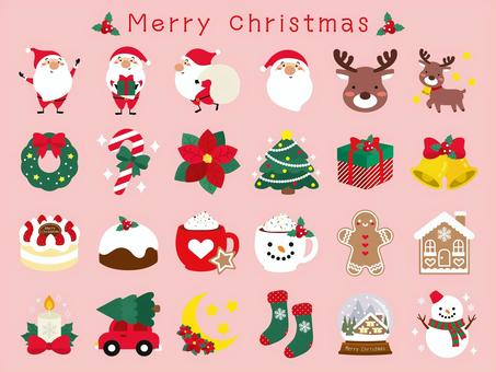 冬の素材セット05クリスマス クリスマス,素材,モチーフ,アイコン,セット,かわいい,おしゃれ,サンタ,トナカイ,雪だるまのイラスト素材