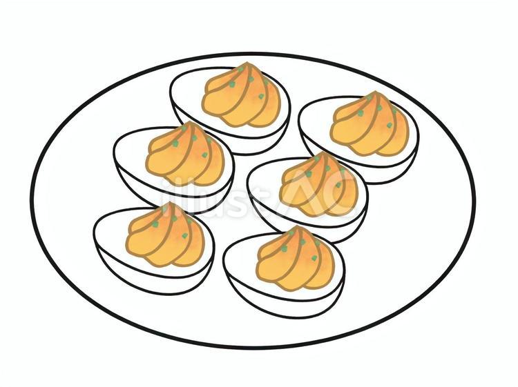 白い皿に並べたオレンジ色のデビルドエッグ 食べ物,料理,デビルドエッグのイラスト素材