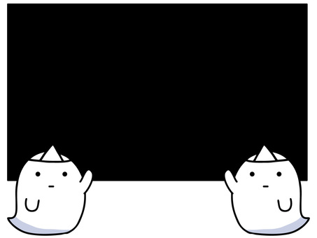 メッセージボードを持つかわいい幽霊たち おばけ,フレーム,幽霊,かわいい,ハロウィン,ボード,横,黒板,フリップボード,メッセージのイラスト素材