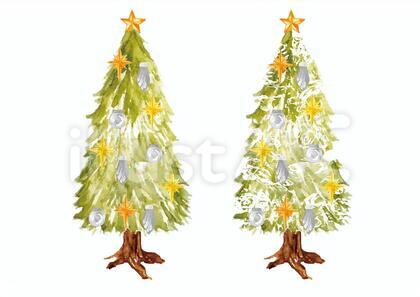 《水彩風》クリスマスツリー_金銀2