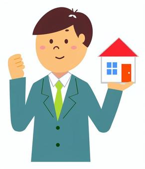 ハウスメーカーの営業 不動産,ハウスメーカー,営業,営業マン,家,住宅,建築,相談,商談,契約のイラスト素材