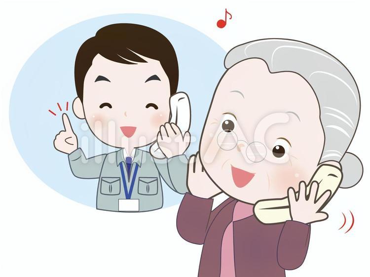 リフォームー問い合わせーおばあさん 問い合わせ,おばあさん,電話のイラスト素材