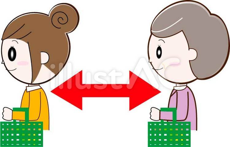 距離をとってレジに並ぶ・女性・上半身 レジ,買い物,スーパーのイラスト素材