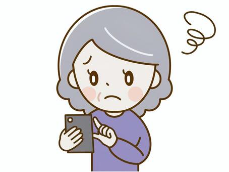 スマホの操作方法が分からないシニア女性 人物,スマホ,スマートフォン,携帯,携帯電話,操作,高齢者,シニア,老人,老後のイラスト素材
