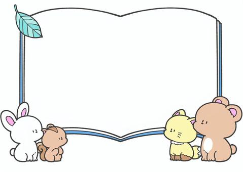 本と動物の手描きフレーム素材 本,フレーム,動物,読書,生き物,かわいい,手描き,テキストスペースのイラスト素材