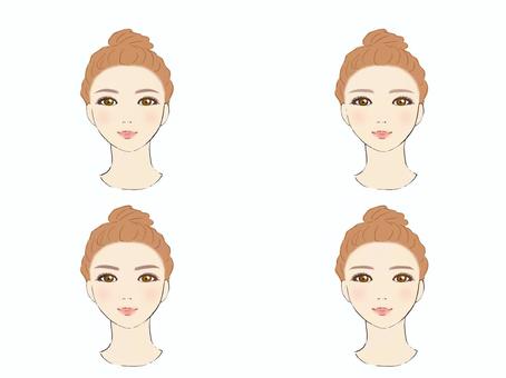 イエベ　女性　眉毛４パターン　文字無し アイブロウ,メイク,印象,雰囲気,立体感,方法,メリハリ,コスメ,美容,白バックのイラスト素材