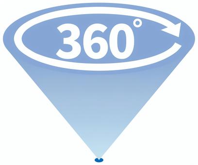 全方位（上向き）　円すい 全方位,全方向,360度,カメラ,矢印,円すい,マーク,アイコン,シンプル,白背景のイラスト素材