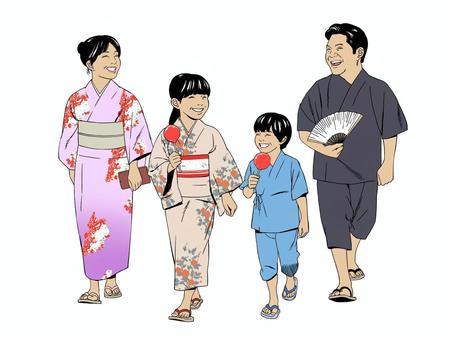昭和の浴衣姿の家族