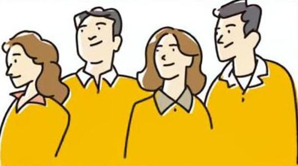 人物ポーズ-男女02 女性,男性,仲間,友人,集合,4人,若い,期待,見学,上半身のイラスト素材