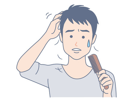 抜け毛を気にする男性 抜け毛,ブラシ,薄毛,aga,脱毛,ダメージヘア,男性,枝毛,美容,髪のイラスト素材