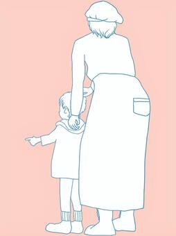 Line art of mother and child, , JPG and PNG