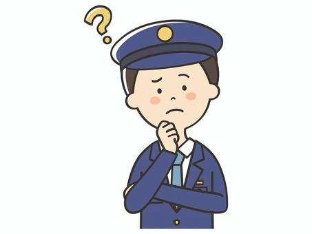 考える男性警察官 考える,悩む,警察官,困る,不安,わからない,はてな,迷う,疑問,質問のイラスト素材