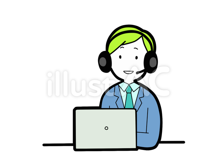 PCを使うヘッドホンの男性 男性,ヘッドホン,スーツのイラスト素材