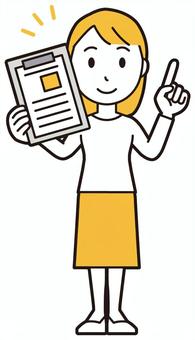  ロングヘア女性(黄)-477-全身 ファイル,女性,女の子,人物,かわいい,書類,資料,バインダー,ポイント,説明のイラスト素材