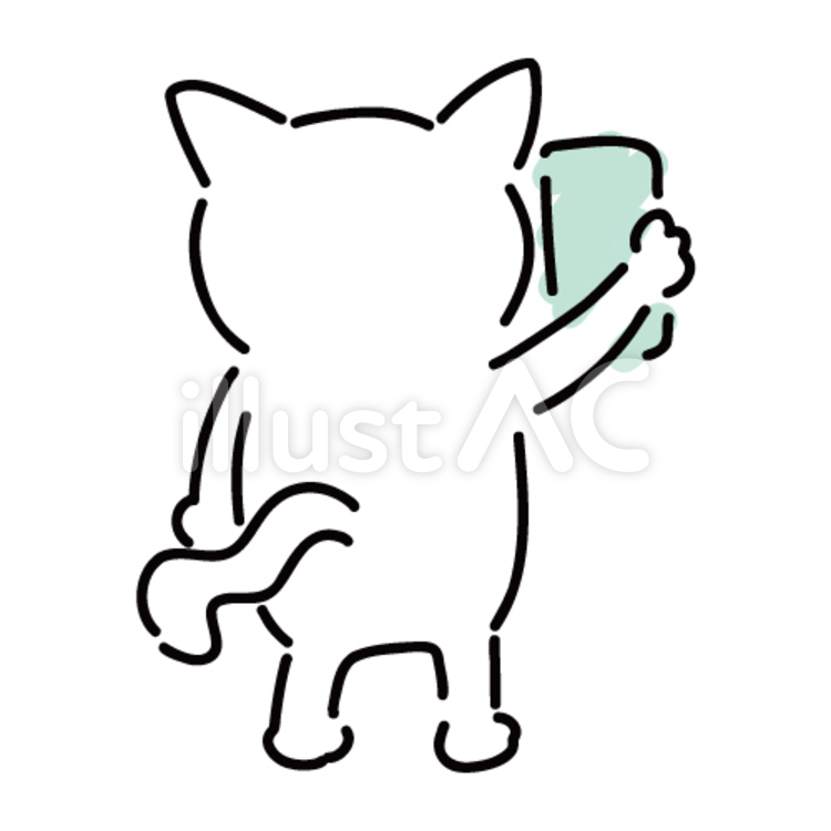 猫のイラスト　スマホを操作してる後ろ姿 猫,ネコ,スマホのイラスト素材