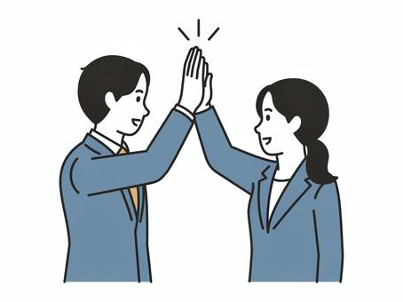 ハイタッチするビジネスパーソン（男女） ハイタッチ,ビジネス,男女,チームワーク,協力,成功,喜び,達成,仲間,同僚のイラスト素材